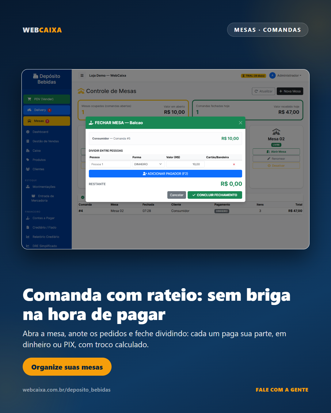 Mesas e rateio