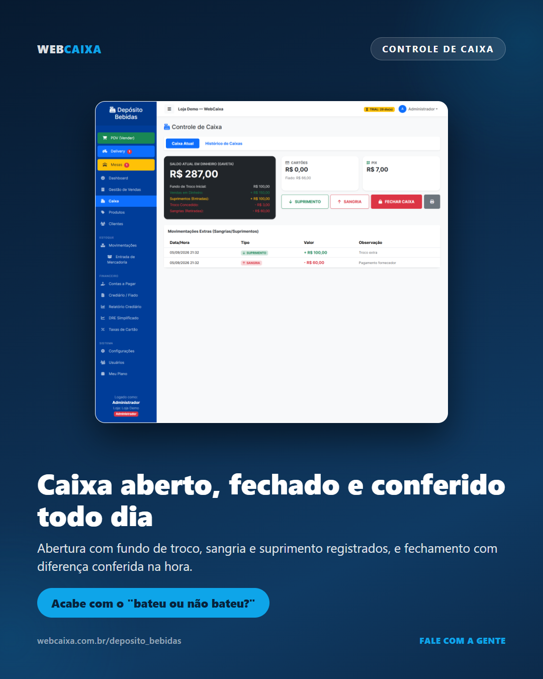 Controle de caixa